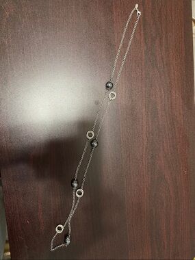 Layered Black and Silver Station Necklace - Women Jewelry